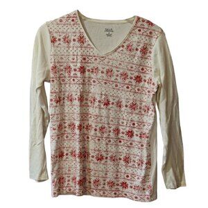 Falls Creek Winter Snowflake Print Long Sleeve Top Med